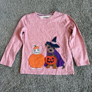 Mini Boden 7-8Y Pink Star Pumpkin Appliqué Dog Halloween Long Sleeve Shirt